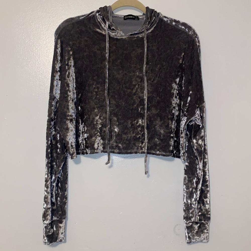 SOLD Grey Long Sleeve Crop Top Hoodie